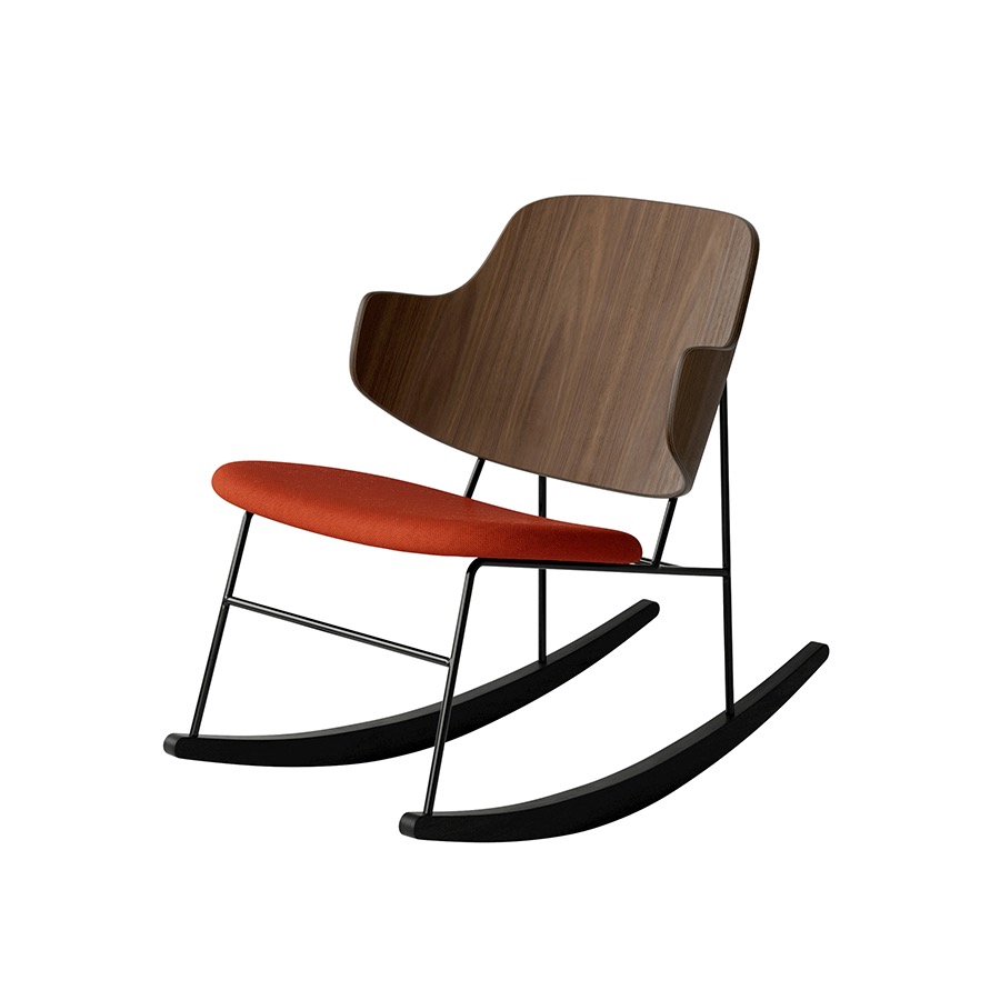 오도 코펜하겐 펭귄 락킹 체어 Penguin Rocking Chair, Seat Upholstered Black Steel / Walnut / Hallingdal 600
