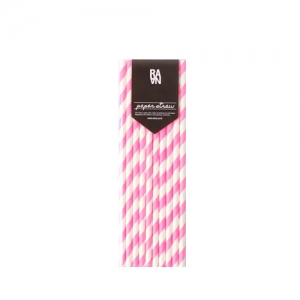 Pink Stripe Paper Straw