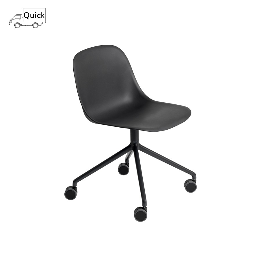 무토 화이버 사이드 체어 Fiber Side Chair Swivel Base W.Castors Black/Black