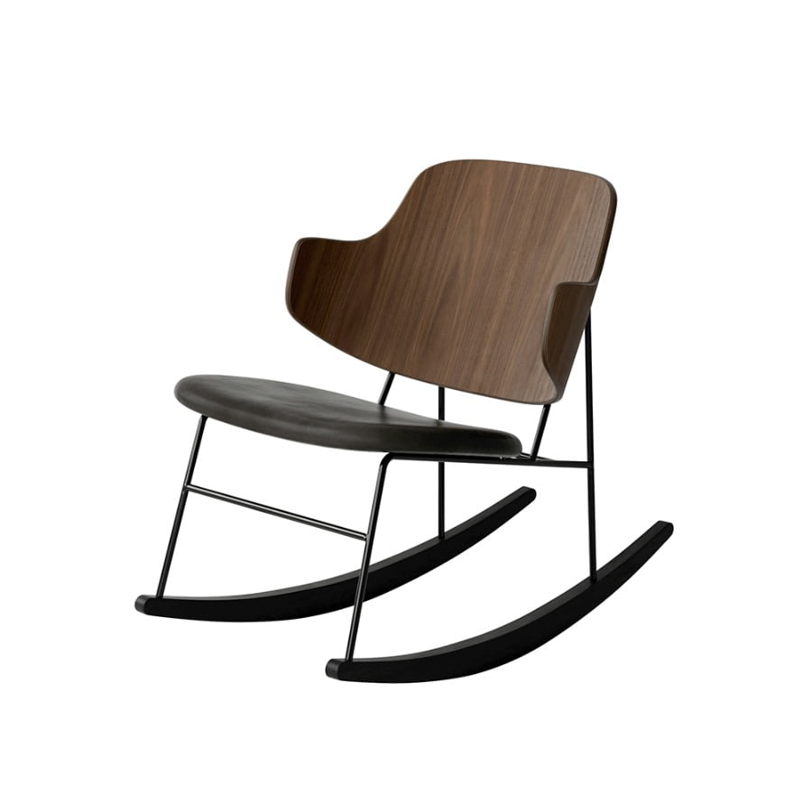 오도 코펜하겐 펭귄 락킹 체어 Penguin Rocking Chair, Seat Upholstered Black Steel / Walnut / Dakar 0842